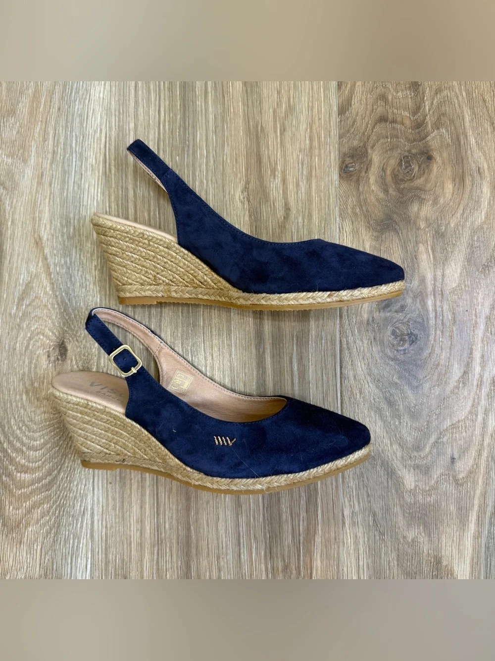 VISCATA Barcelona Lloret Navy Suede Espadrille Wedge Slingback Shoes Size 38